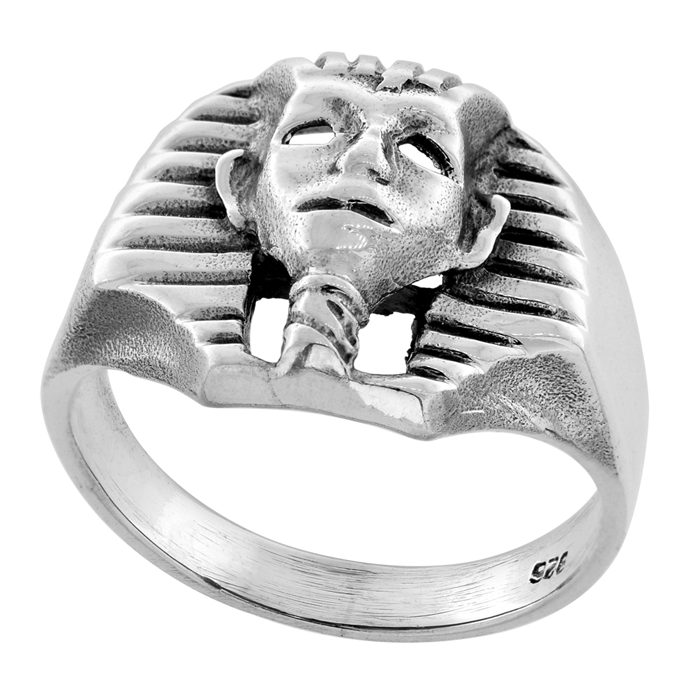 STERLING SILVER KING TUT'S MASK RING 5/8 INCH WIDE SIZES 8 TO 14