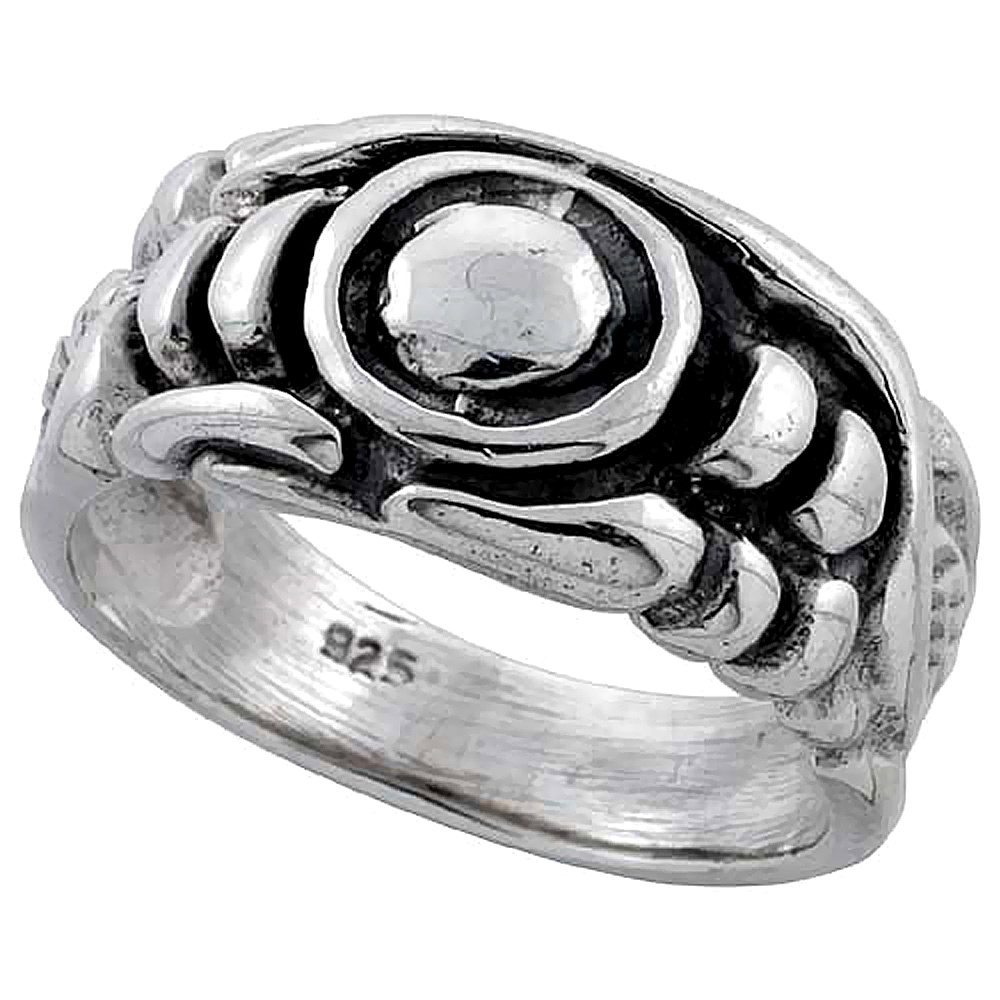 STERLING SILVER WING & FEATHER RING 7/16 INCH WIDE SIZE SIZES 6 - 15