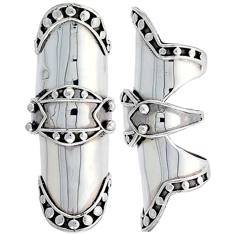 STERLING SILVER FINGER ARMOR RING 2 1/2 INCH WIDE SIZES 8 - 10