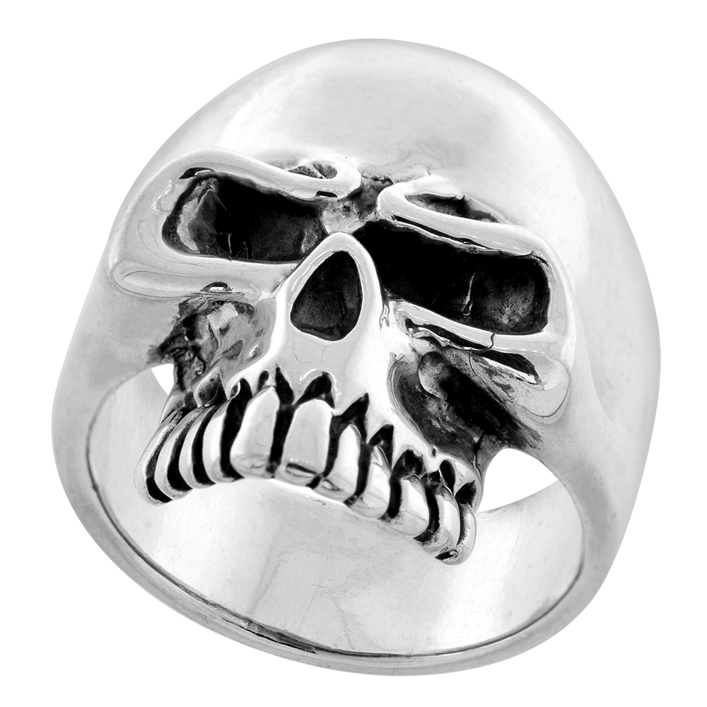 STERLING SILVER SKULL RING 1 INCH WIDE