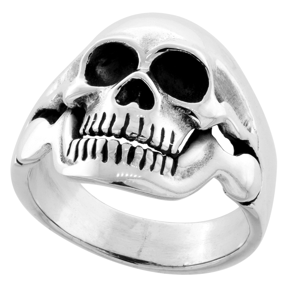 STERLING SILVER SKULL RING 1 INCH WIDE SIZES 8 TO 14