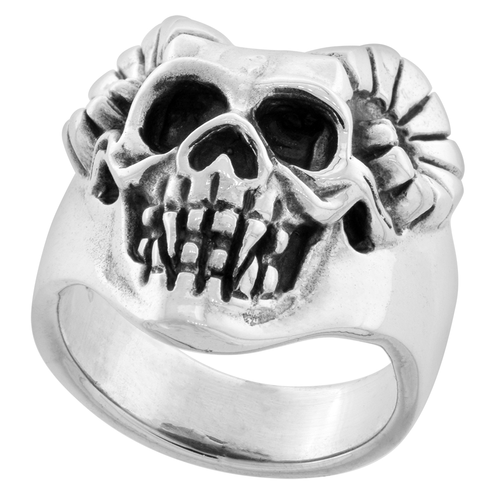 STERLING SILVER SKULL RING 1 INCH WIDE SIZES 8 TO 14