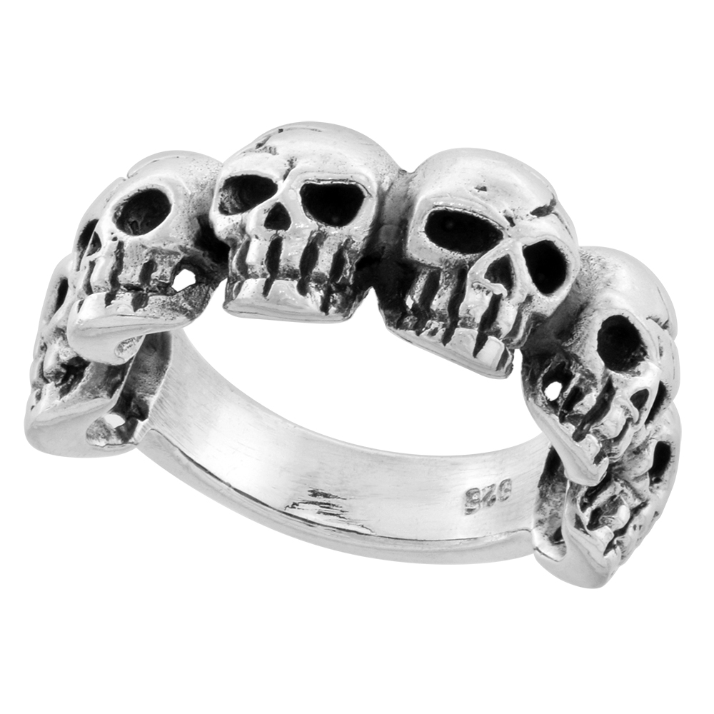 STERLING SILVER TATTOOED SKULL RING 1 1/8 INCH WIDE SIZES 8 TO 14