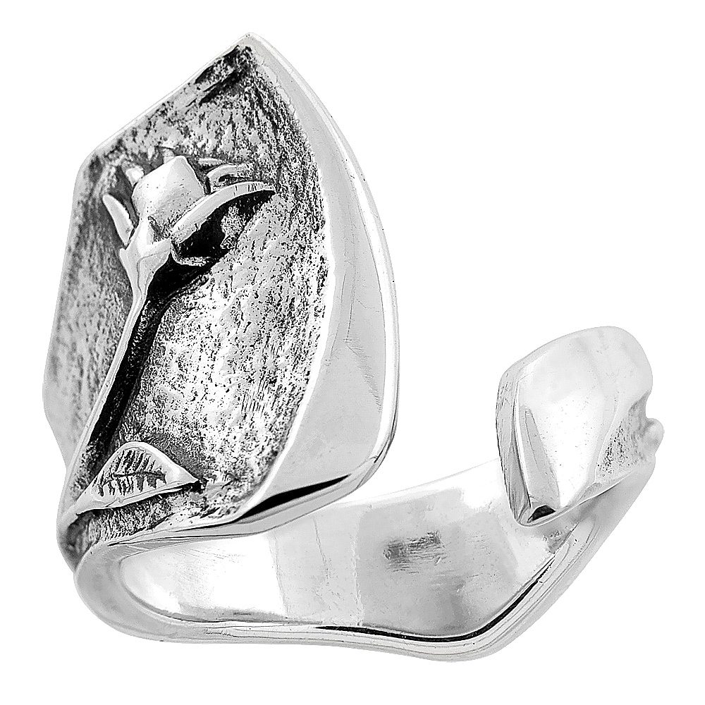 STERLING SILVER ROSE SPOON RING FOR WOMEN 3/4 INCH WIDE SIZES 5 TO 12