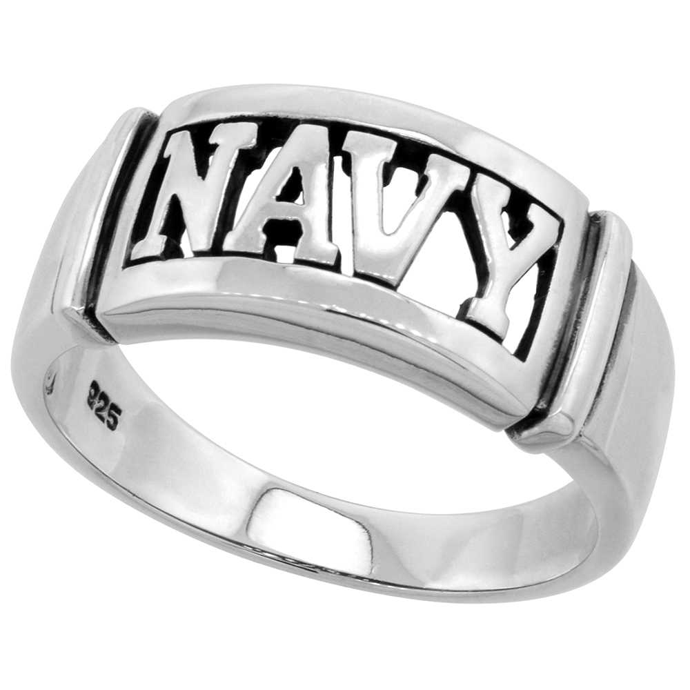 STERLING SILVER NAVY RING FOR WOMEN AND MEN HIGH POLISHED SOLID 3/8 INCH WIDE SIZES 8 - 14