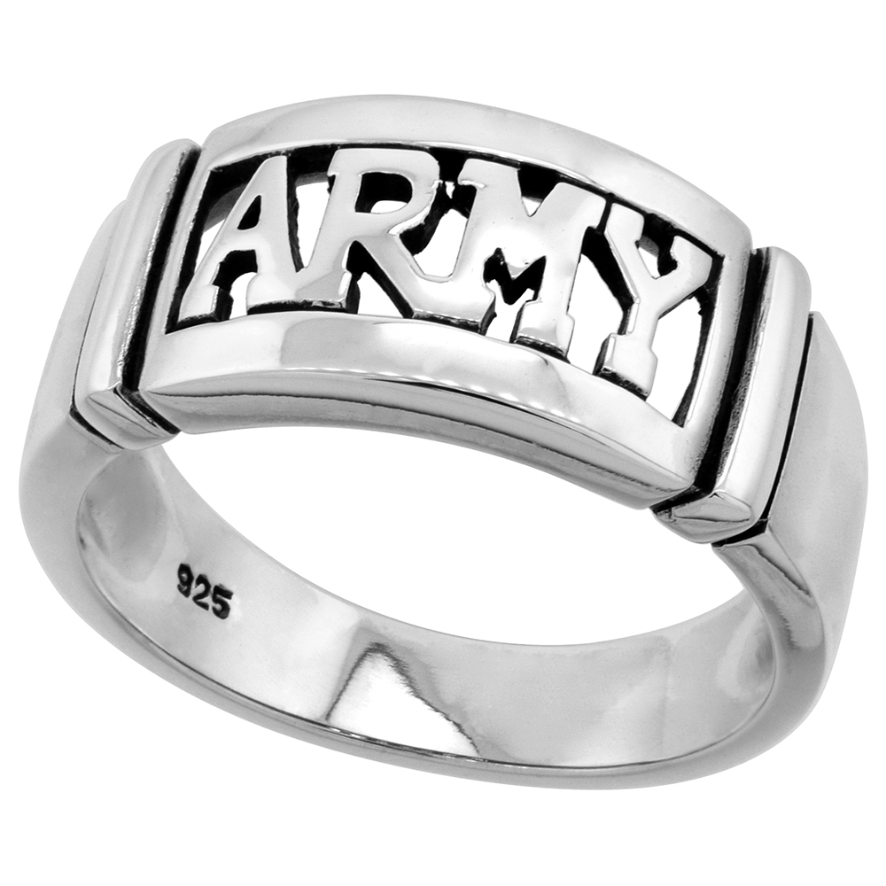 Sterling Silver Army Ring for Women and Men High Polished Solid 3/8 inch wide sizes 8-14