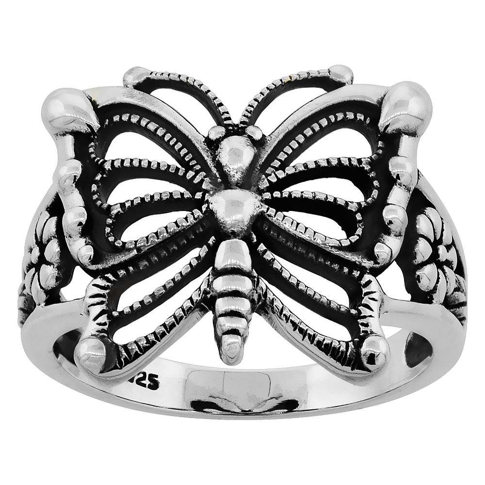 STERLING SILVER BUTTERFLY RING FOR WOMEN 5/8 INCH LONG SIZES 6 TO 10 1/2