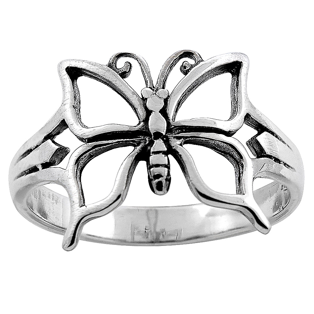 STERLING SILVER BUTTERFLY RING 5/8 INCH WIDE SIZES 6 - 10.5