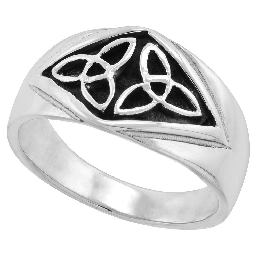 12MM STERLING SILVER CIGAR BAND TRINITY CELTIC KNOT TRIQUETRA RING FOR MEN & WOMEN.5 INCH WIDE SIZES 5-12