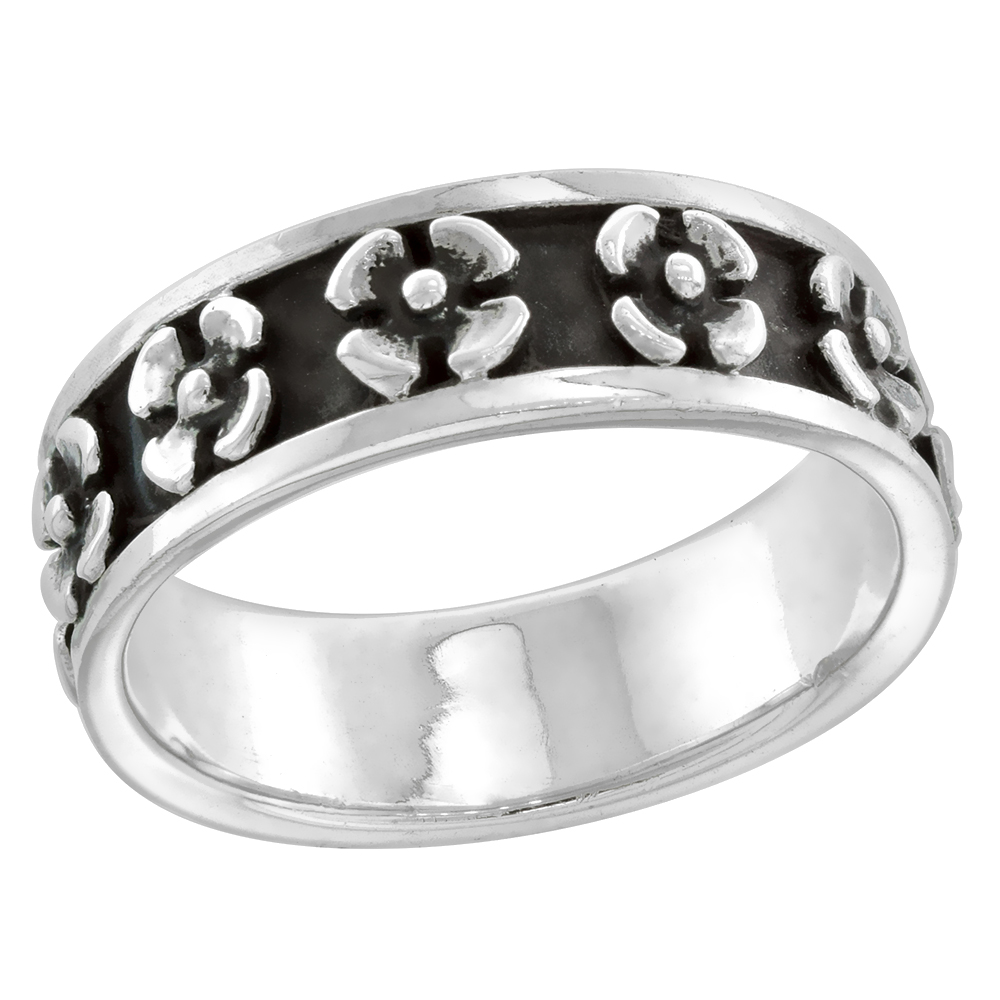 STERLING SILVER 4-PETAL FLOWER RING FOR WOMEN 1/4 INCH SIZES 6 - 13