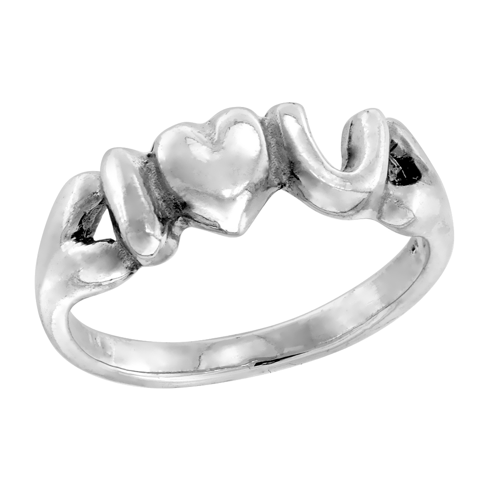 sterling silver I Love You Ring for Women 1/4 inch sizes 5 - 13