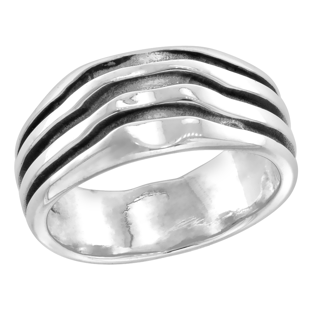STERLING SILVER 3-STRIPE RING FOR WOMEN 3/8 INCH