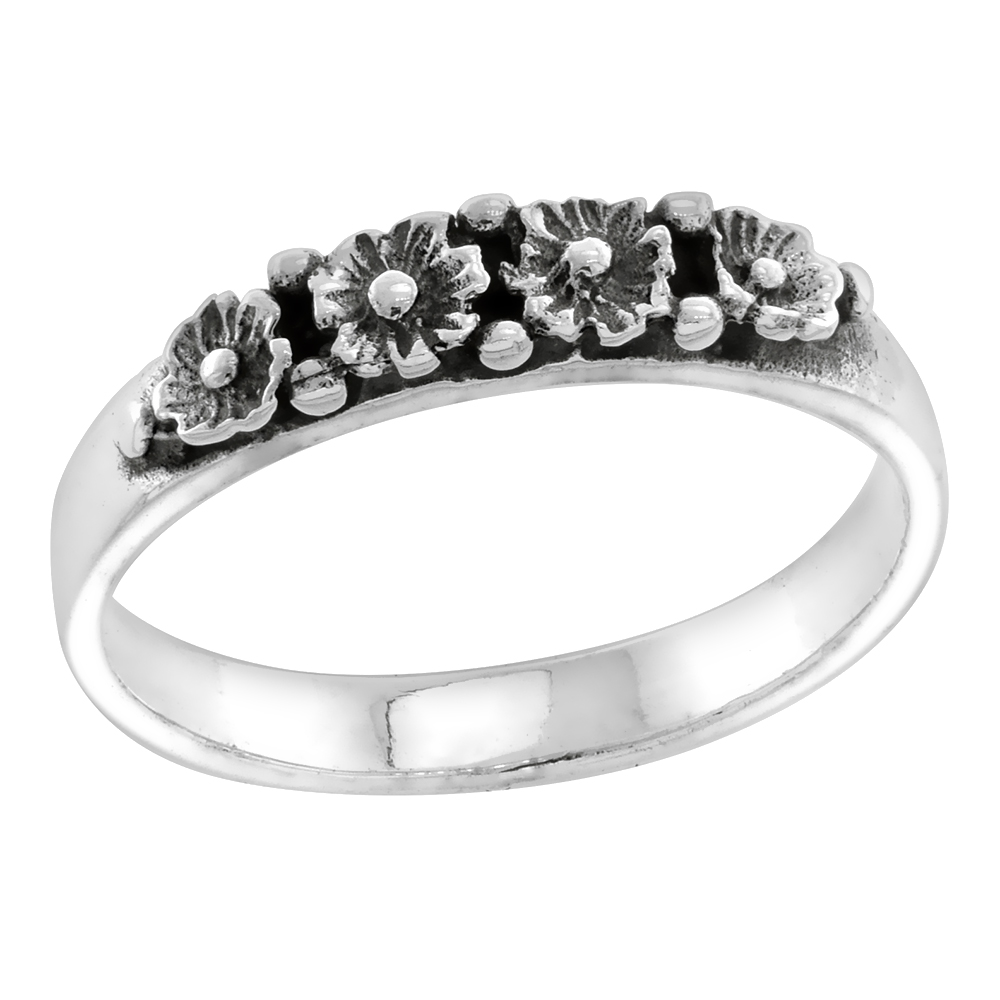 STERLING SILVER DAISY FLOWER RING FOR WOMEN 1/8 INCH