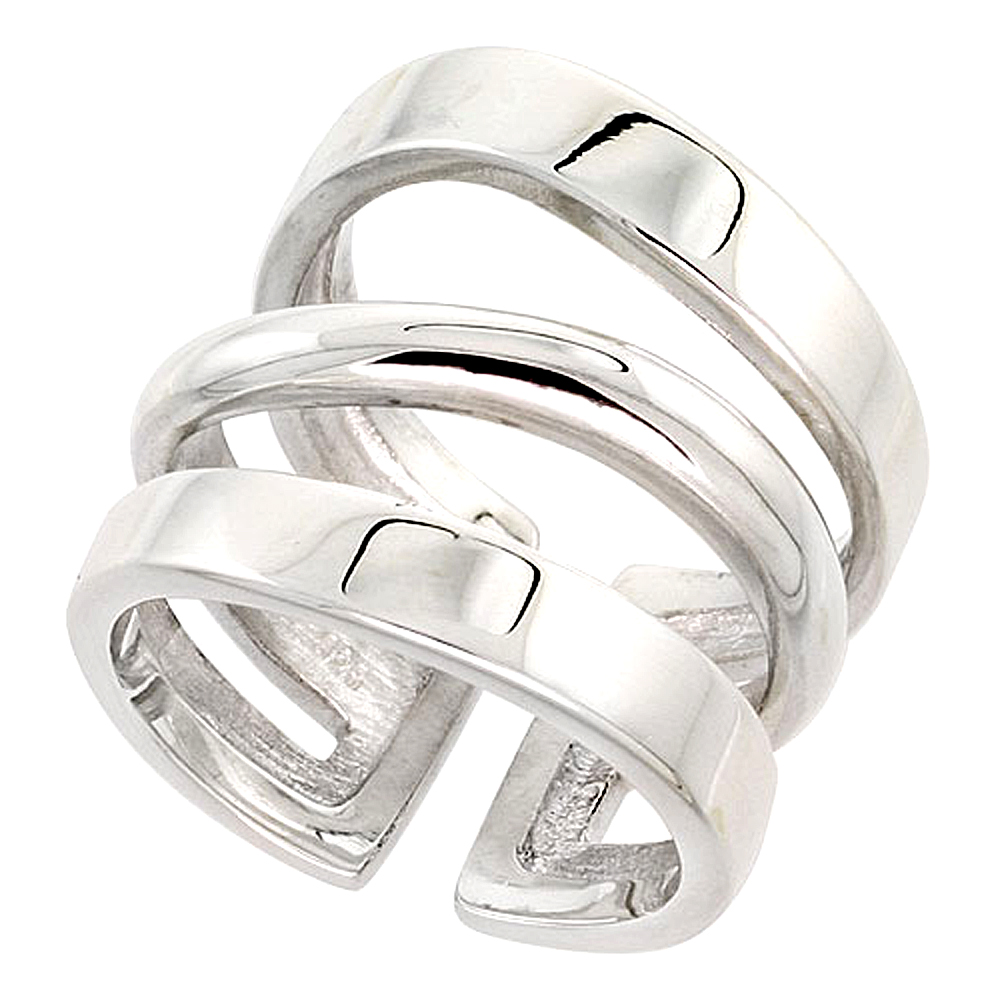 Sterling Silver Open Bottom Ring for Women Flawless finish 3/4 inch wide sizes 6 - 10