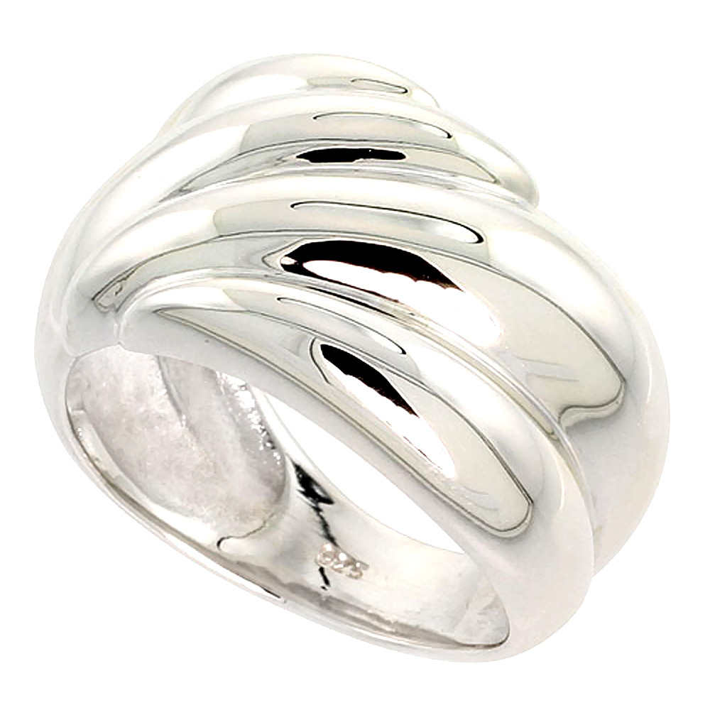 16mm Sterling Silver Ridged Dome Ring for Women Flawless Polished Finish 5/8 inch wide sizes 6 - 10