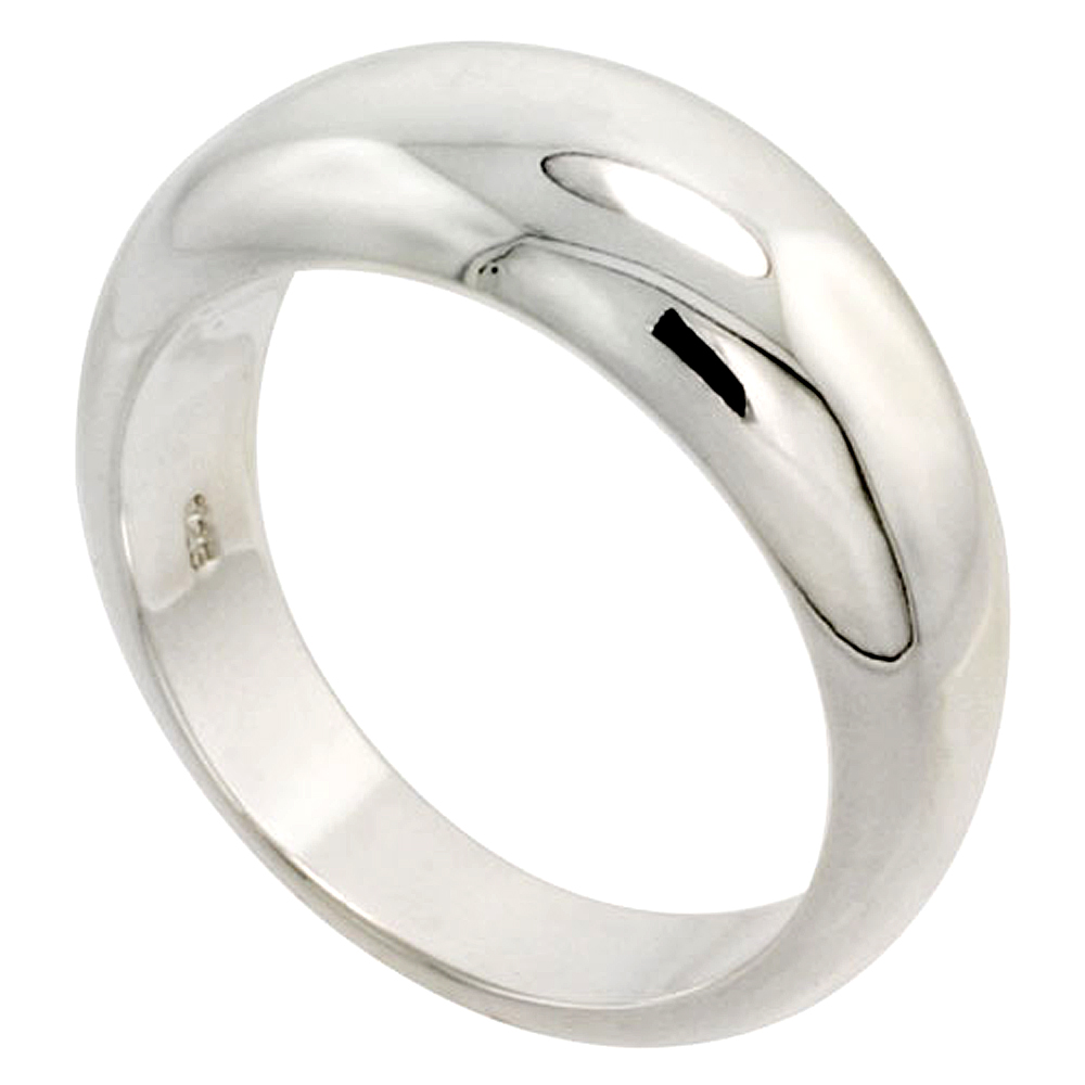 Sterling Silver Low Dome Cigar Band Ring for Women Flawless finish 3/8 inch wide sizes 6 - 10