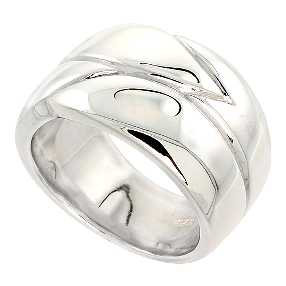Sterling Silver Low Dome Cigar Band Ring w/ Grooves Very Heavy Flawless finish 1/2 inch wide sizes 6 - 10