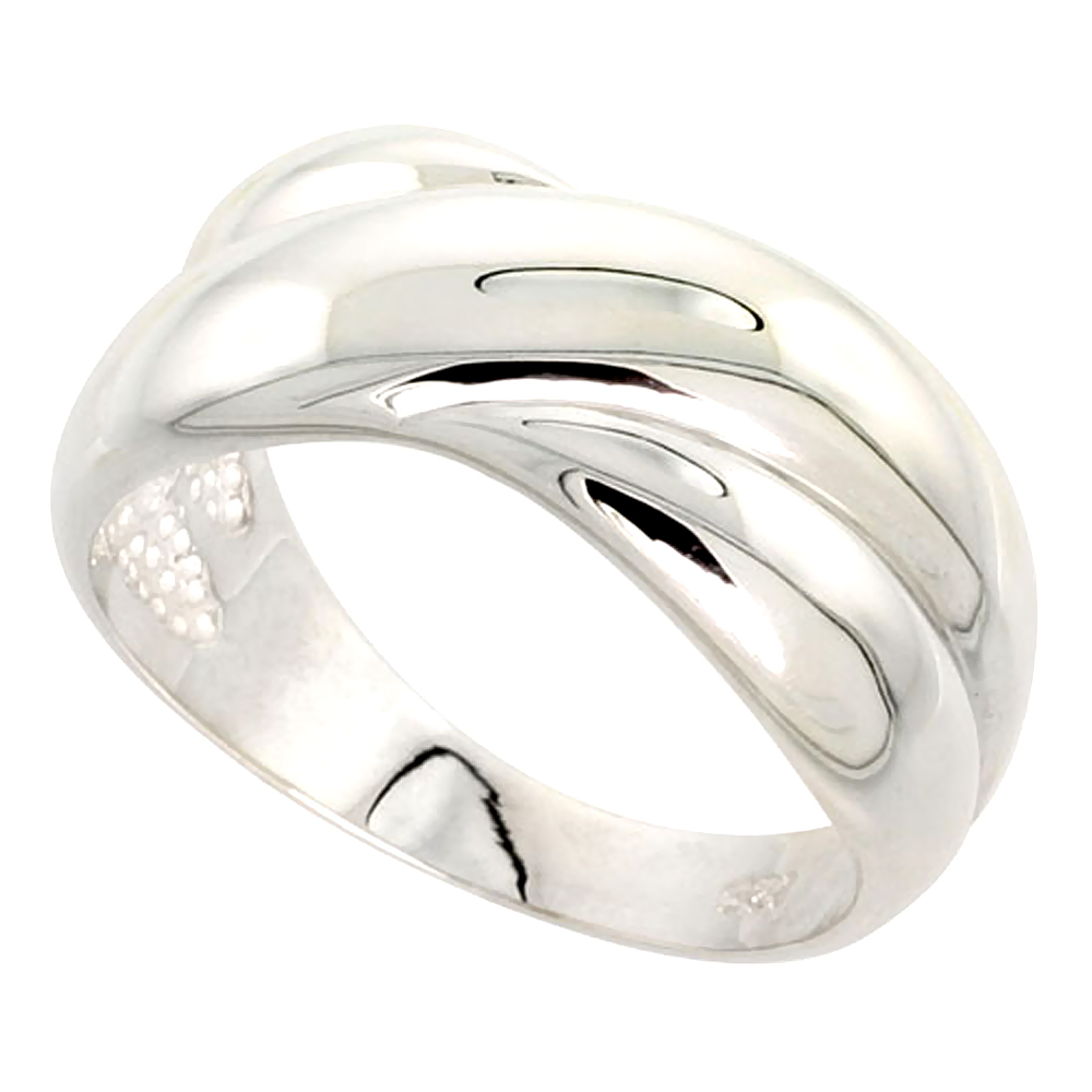 Sterling Silver Crisscross Domed Ring for Women Flawless finish 3/8 inch wide sizes 6 - 10
