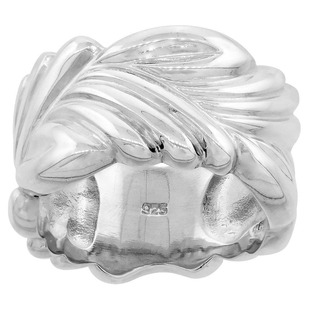 Sterling Silver Floral Vine Wreath Ring for Women Flawless finish 1/2 inch wide sizes 6 - 10