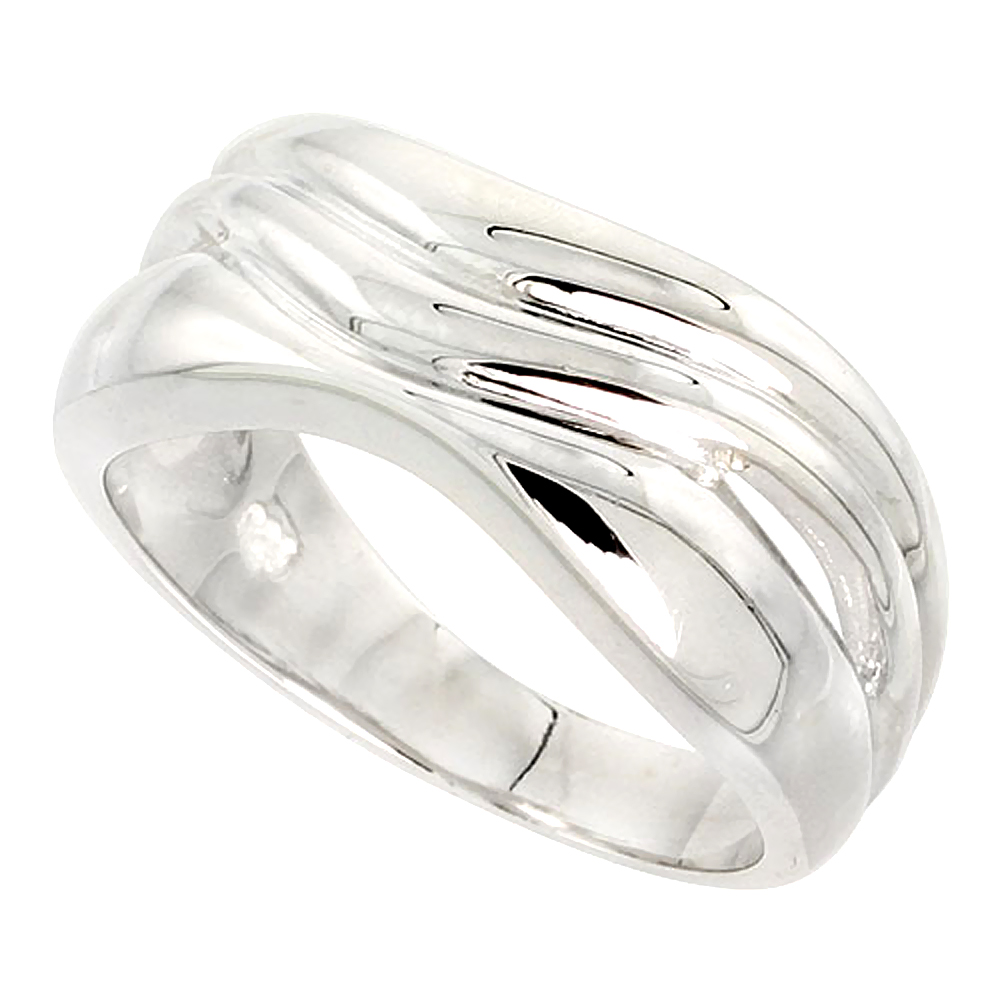 Sterling Silver Wavy Band Ring for Women Flawless finish 3/8 inch wide sizes 6 - 10
