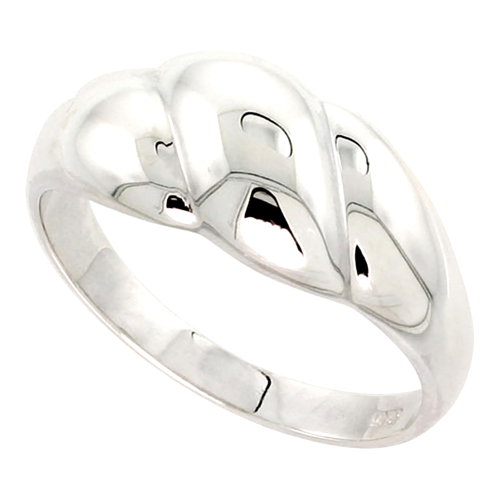 Sterling Silver Narrow Dome Ring w/ 3 Ridges Flawless finish 3/8 inch wide sizes 6 - 10