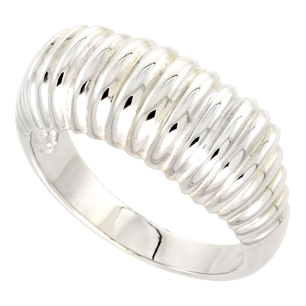 Sterling Silver Thin Ribbed Dome Ring for Women Flawless finish 3/8 wide sizes 6 - 10