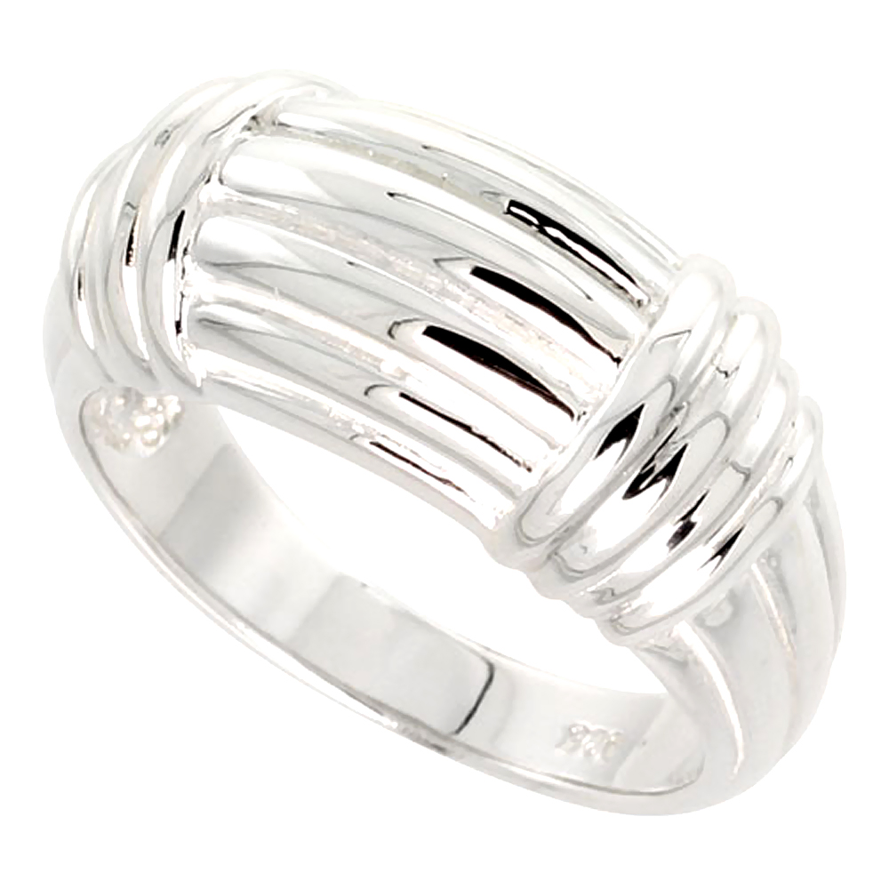 Sterling Silver Ridged Dome Ring for Women Flawless finish 1/2 inch wide sizes 6 - 10