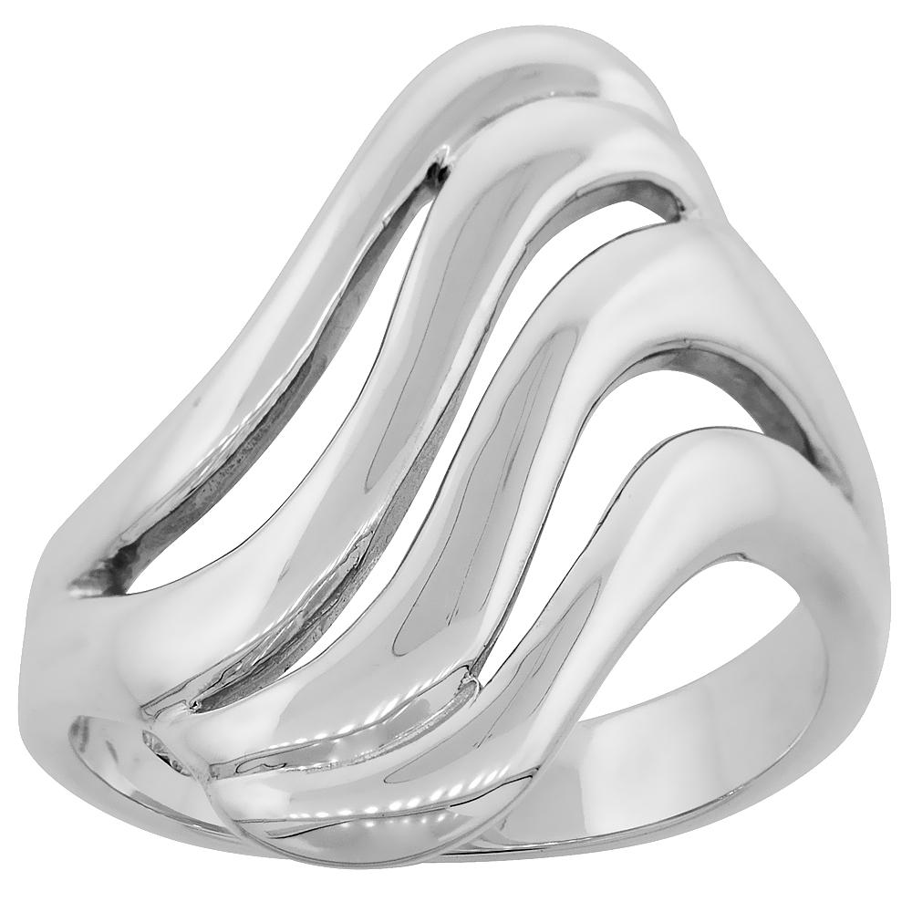 Sterling Silver Cut-out Wave Ring for Women Flawless finish 1 inch wide sizes 6 to 10