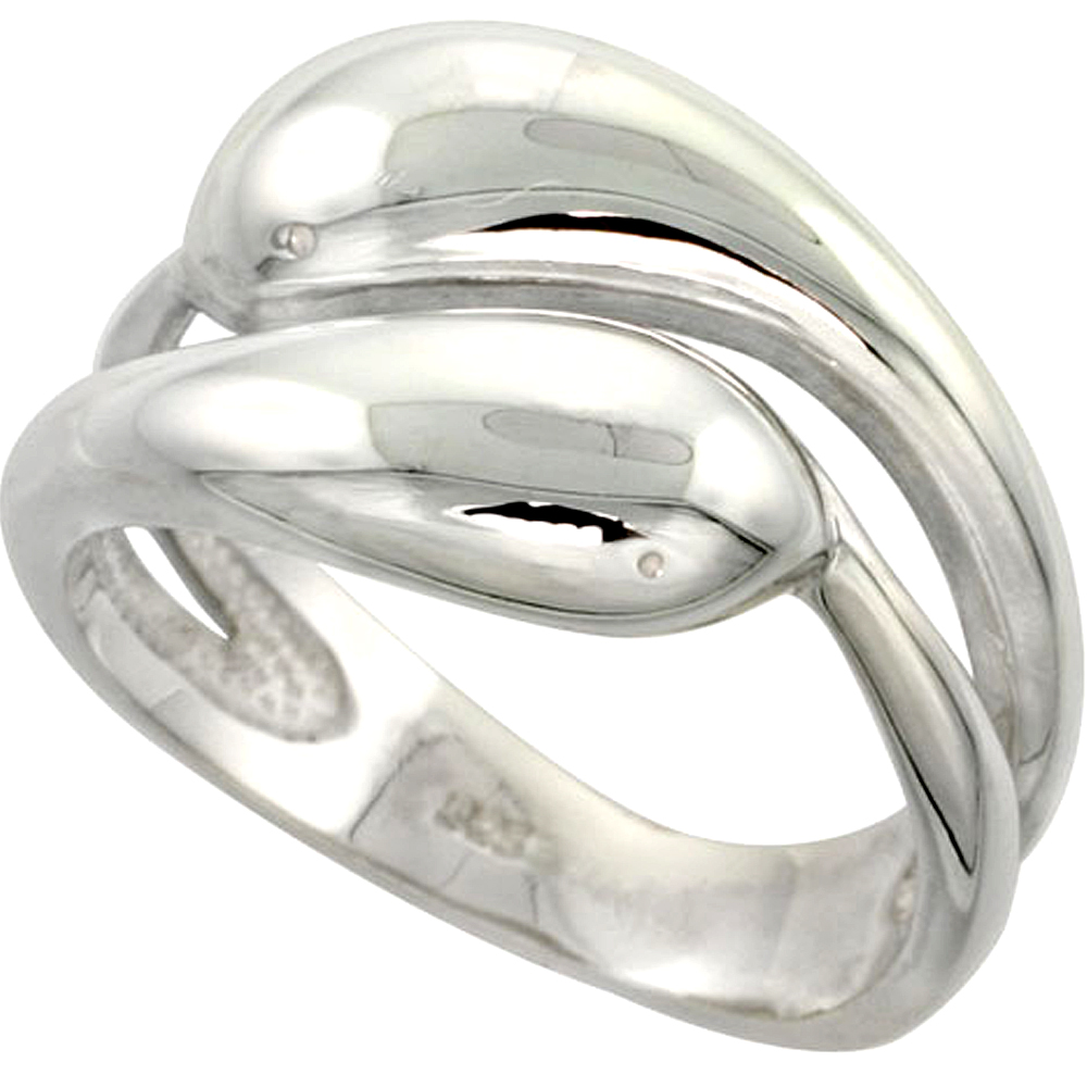 Sterling Silver Snakes Ring for Women Flawless finish 1/2 inch wide sizes 6 to 10