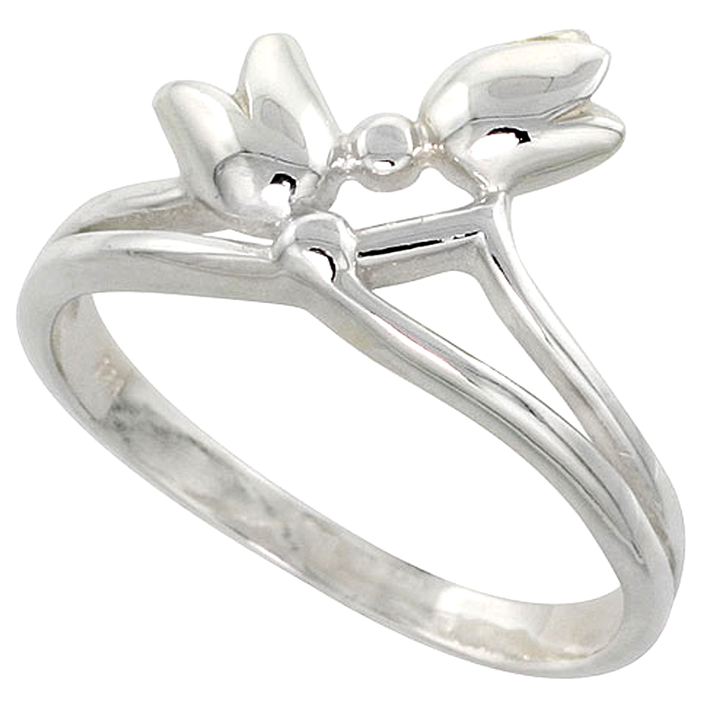 Sterling Silver Small Tulips Ring for Women Flawless finish 1/2 inch wide sizes 6 to 10