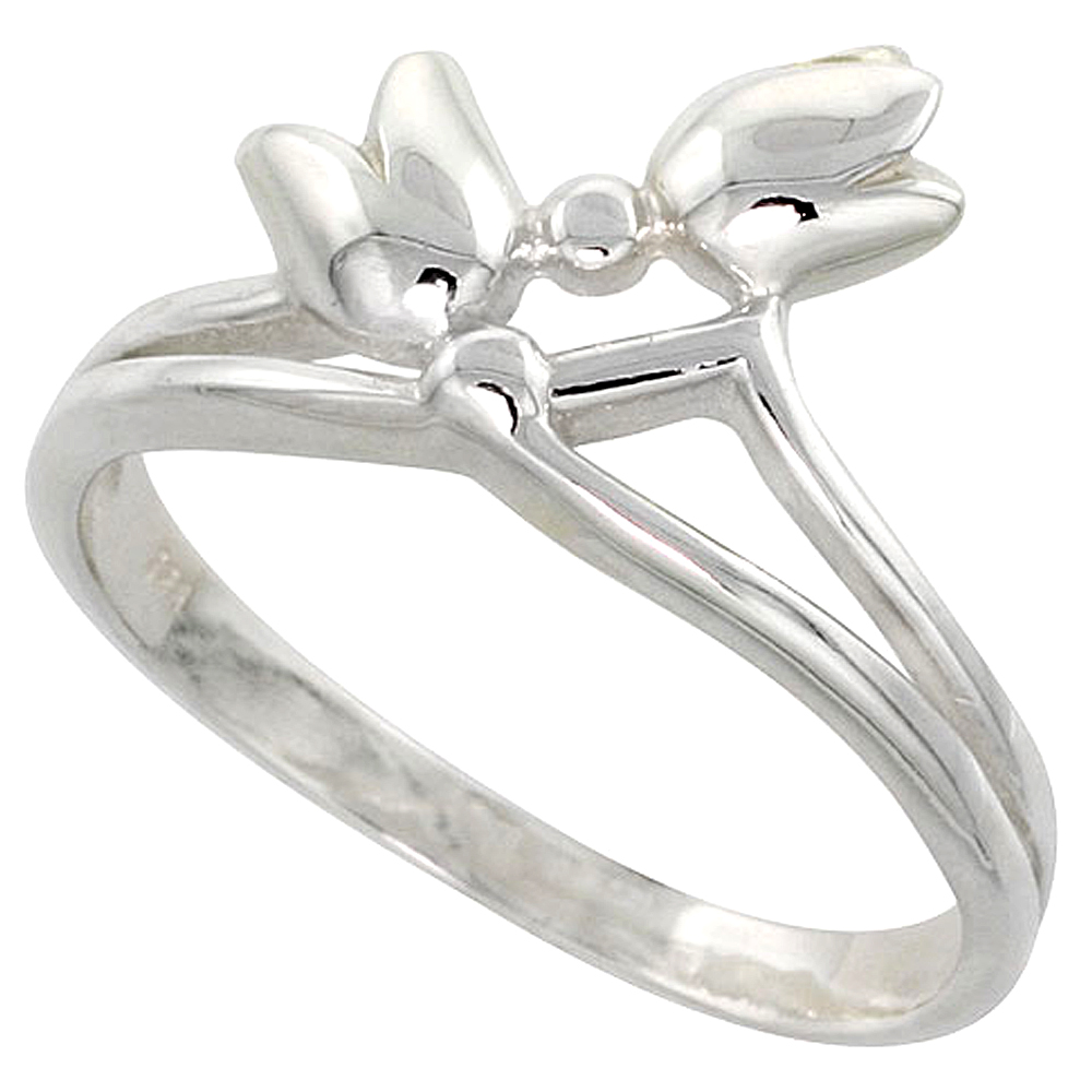 Sterling Silver Small Tulips Ring Flawless finish 1/2 inch wide, sizes 6 to 10