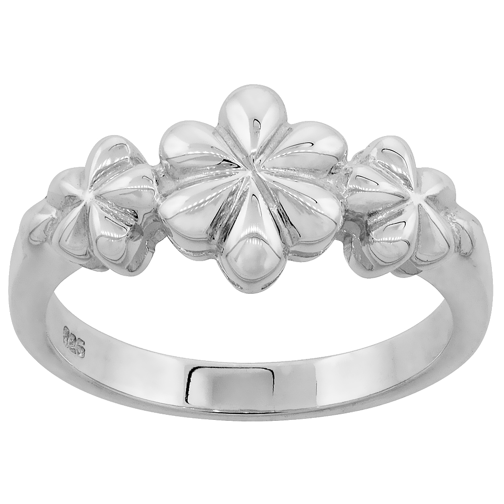 Sterling Silver Dainty 3-flower Ring for Women Flawless finish 3/8 inch wide sizes 6 to 10