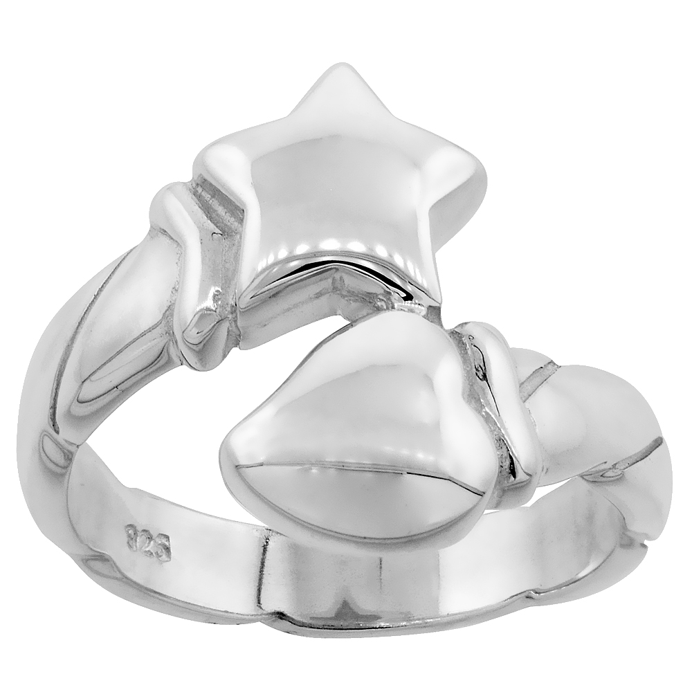 Sterling Silver Heart & Star Ring Flawless finish 3/4 inch wide, sizes 6 to 10