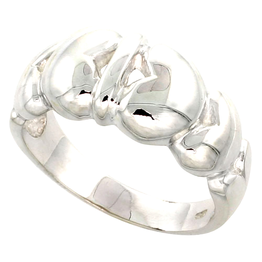 Sterling Silver Hearts Band Flawless finish 3/8 inch wide, sizes 6 to 10