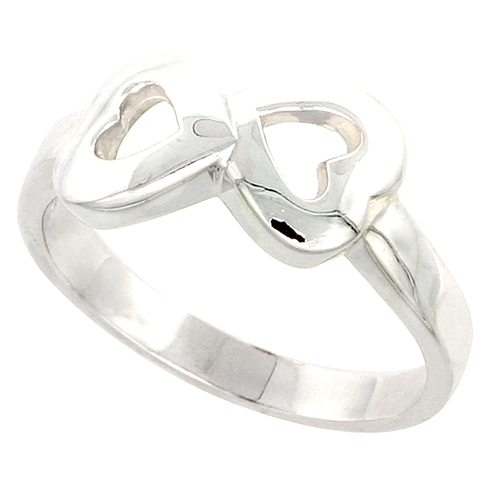 Sterling Silver 2 Heart Cut-out Ring Flawless finish 3/8 inch wide, sizes 6 to 10