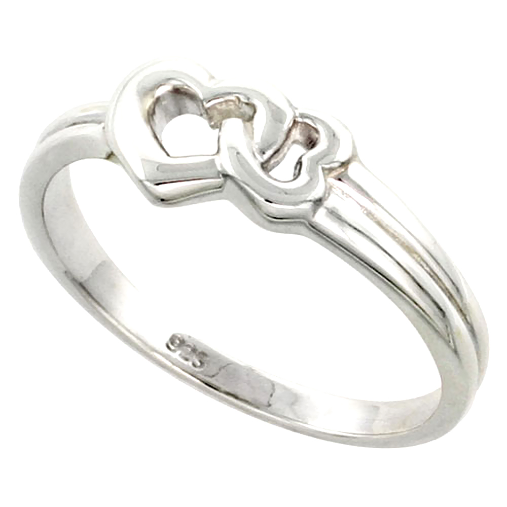 Sterling Silver Interlocking Hearts Ring Flawless finish 5/16 inch wide, sizes 6 to 10