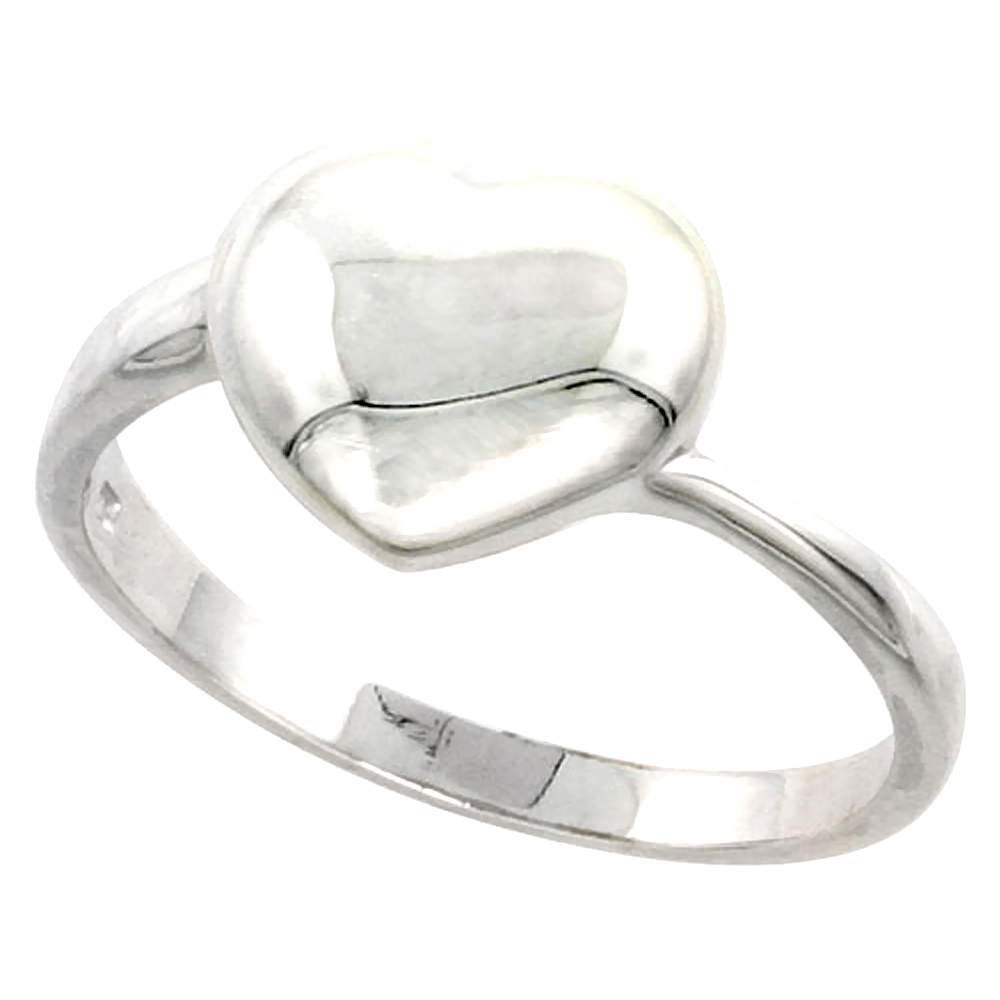 Sterling Silver Domed Heart Ring Flawless finish 1/2 inch wide, sizes 6 to 10