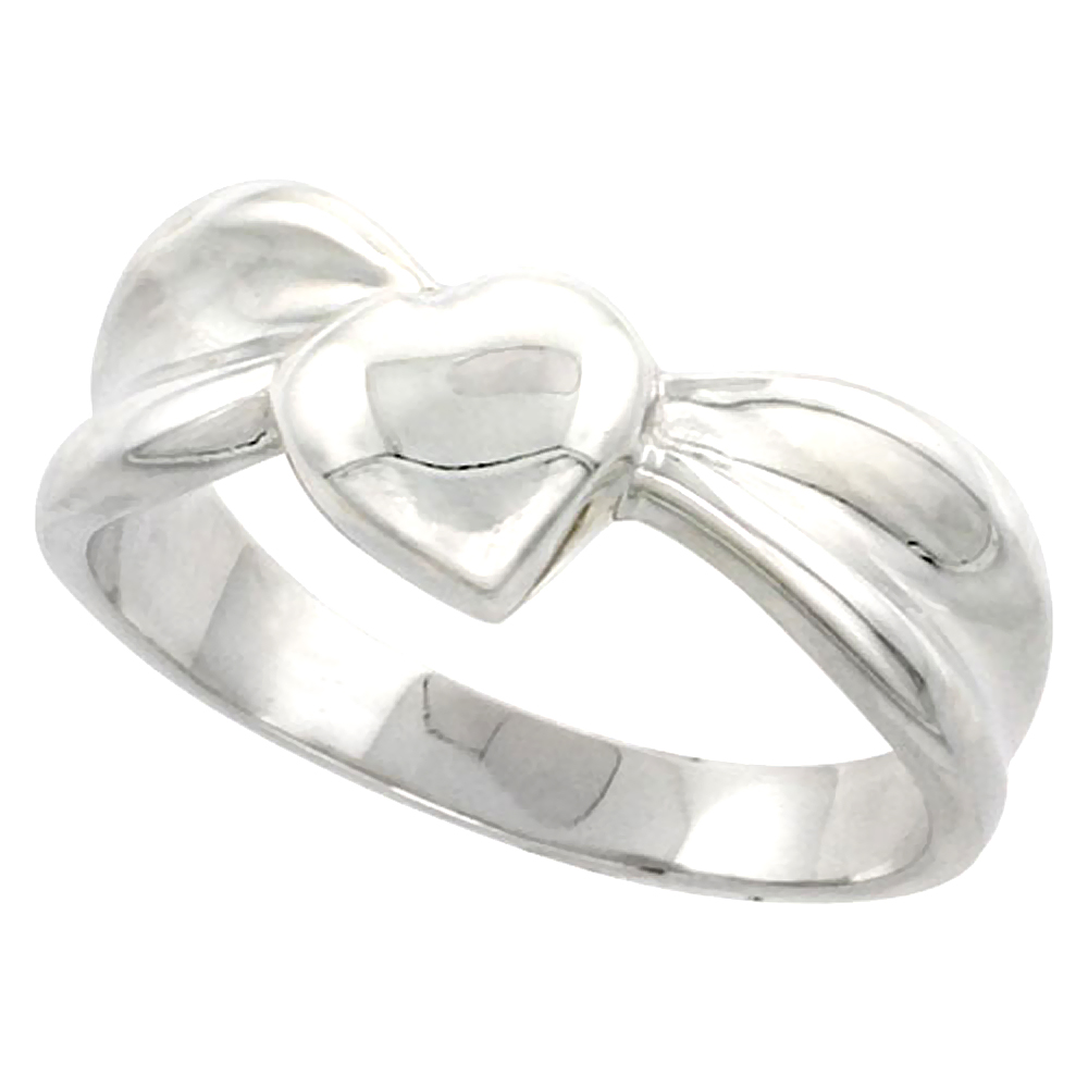 Sterling Silver Domed Heart Ring Flawless finish 5/16 inch wide, sizes 6 to 10