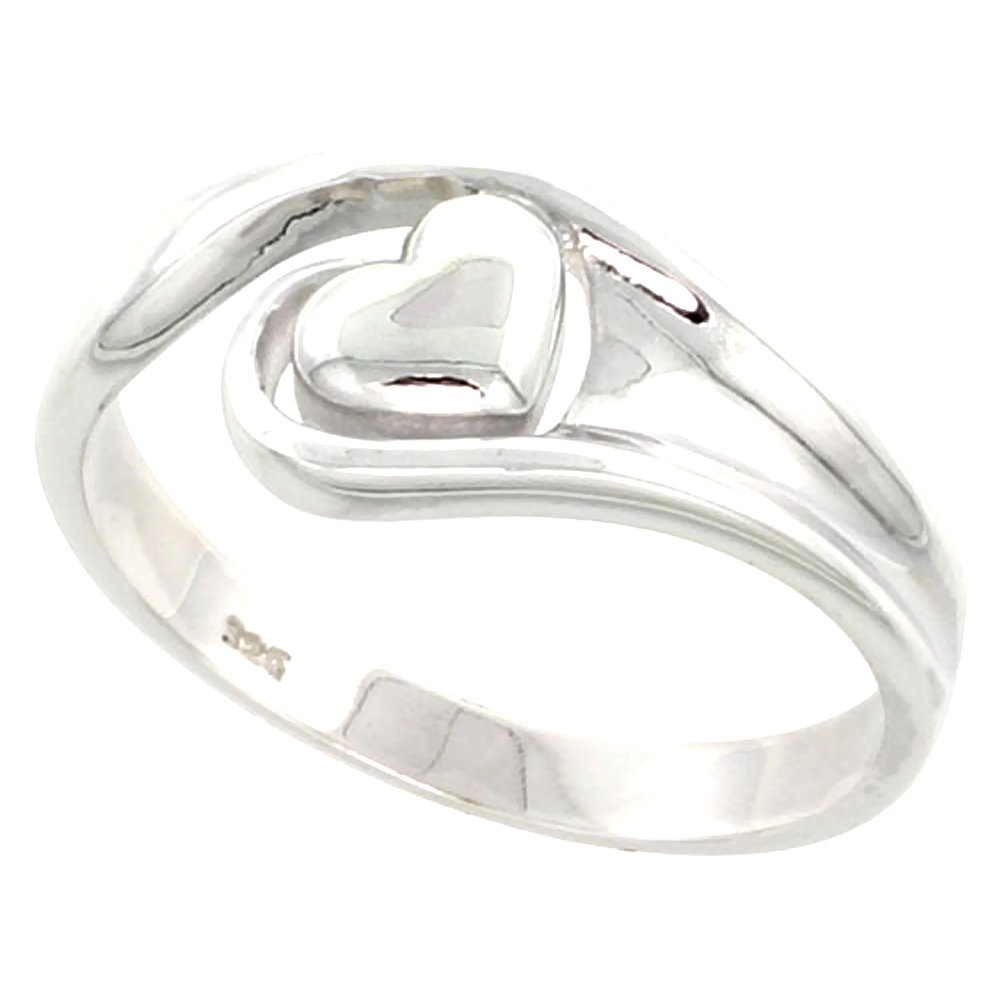 Sterling Silver Heart Ring for Women Flawless finish 5/16 inch wide sizes 6 to 10