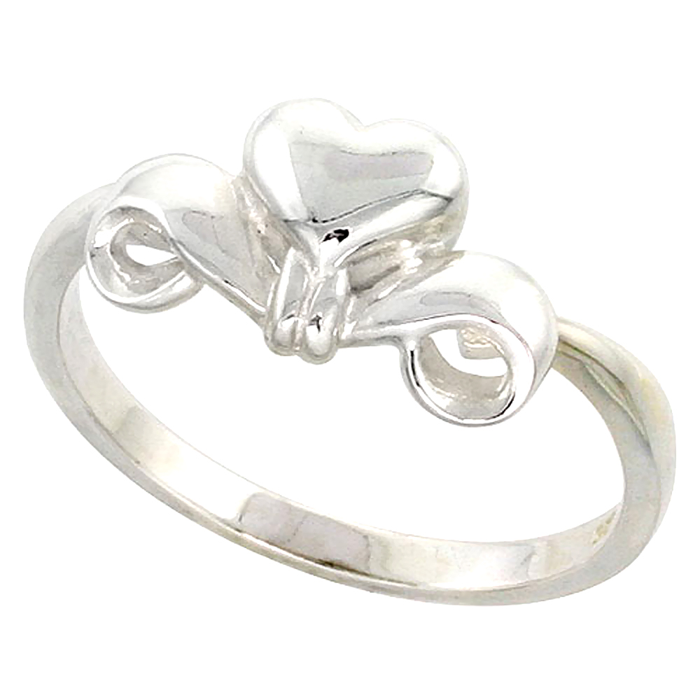 Sterling Silver Heart and Scrollwork Ring for Women Flawless finish 5/16 inch wide sizes 6 to 10