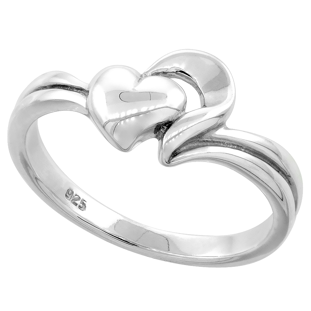Sterling Silver Heart and Scrollwork Ring for Women Flawless finish 3/8 inch wide sizes 6 to 10