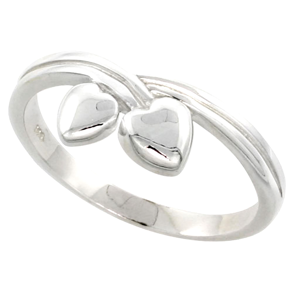 Sterling Silver 3-Heart Ring Flawless finish 3/8 inch wide, sizes 6 to 10