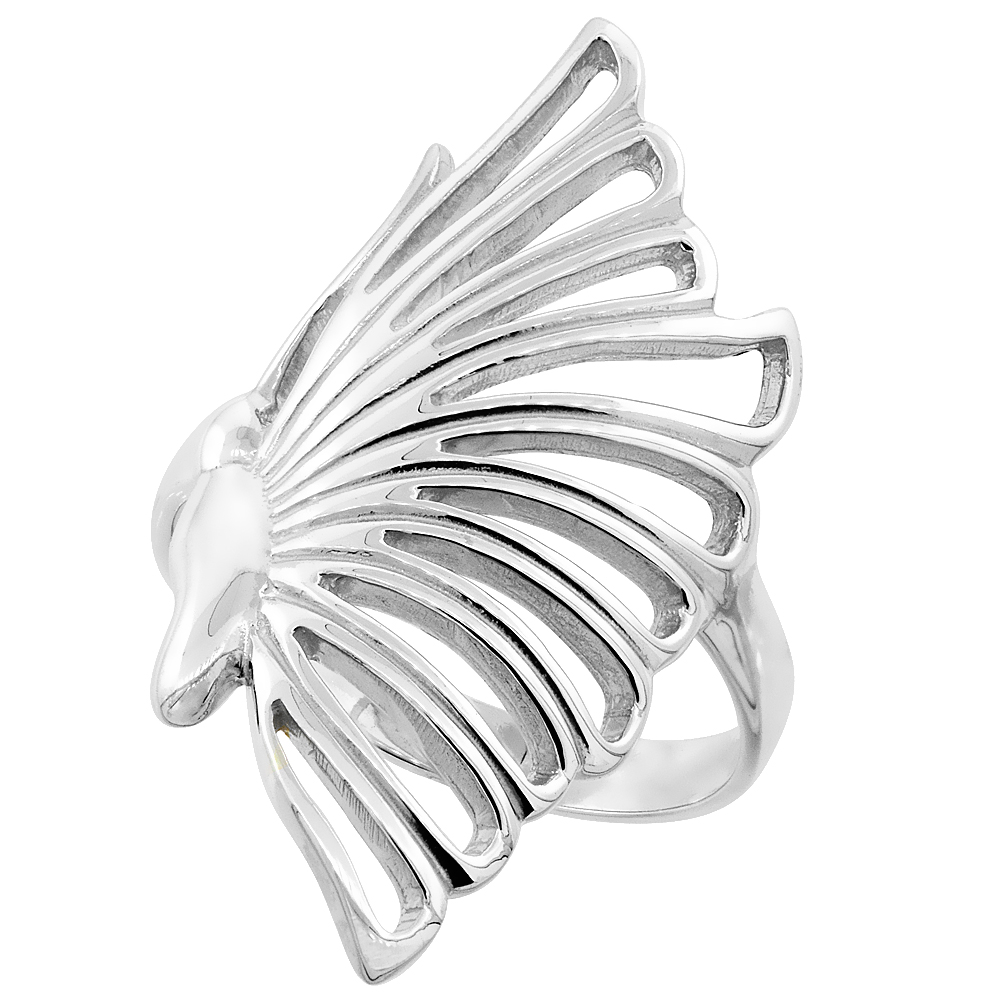 STERLING SILVER BUTTERFLY RING FLAWLESS FINISH 1 1/4 INCH WIDE, SIZES 6 TO 10