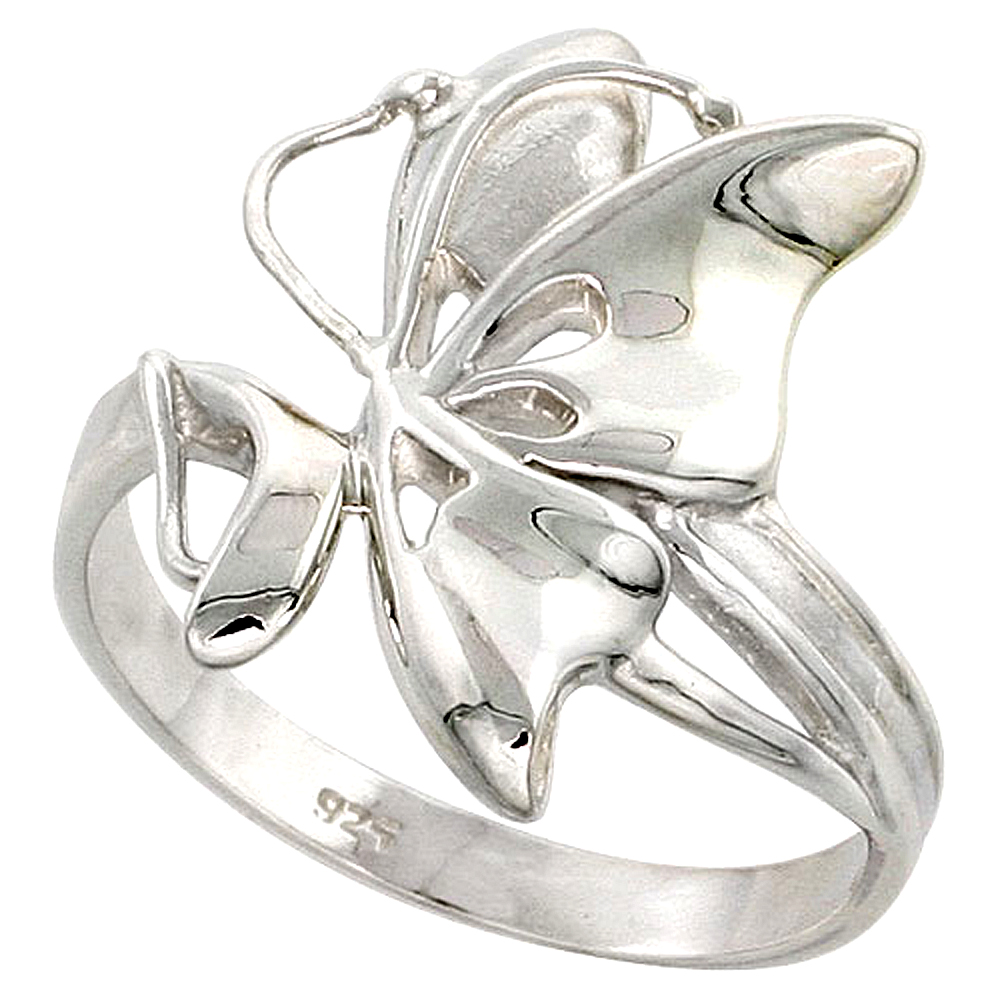Sterling Silver Butterfly Ring for Women Flawless finish 7/8 inch wide sizes 6 to 10