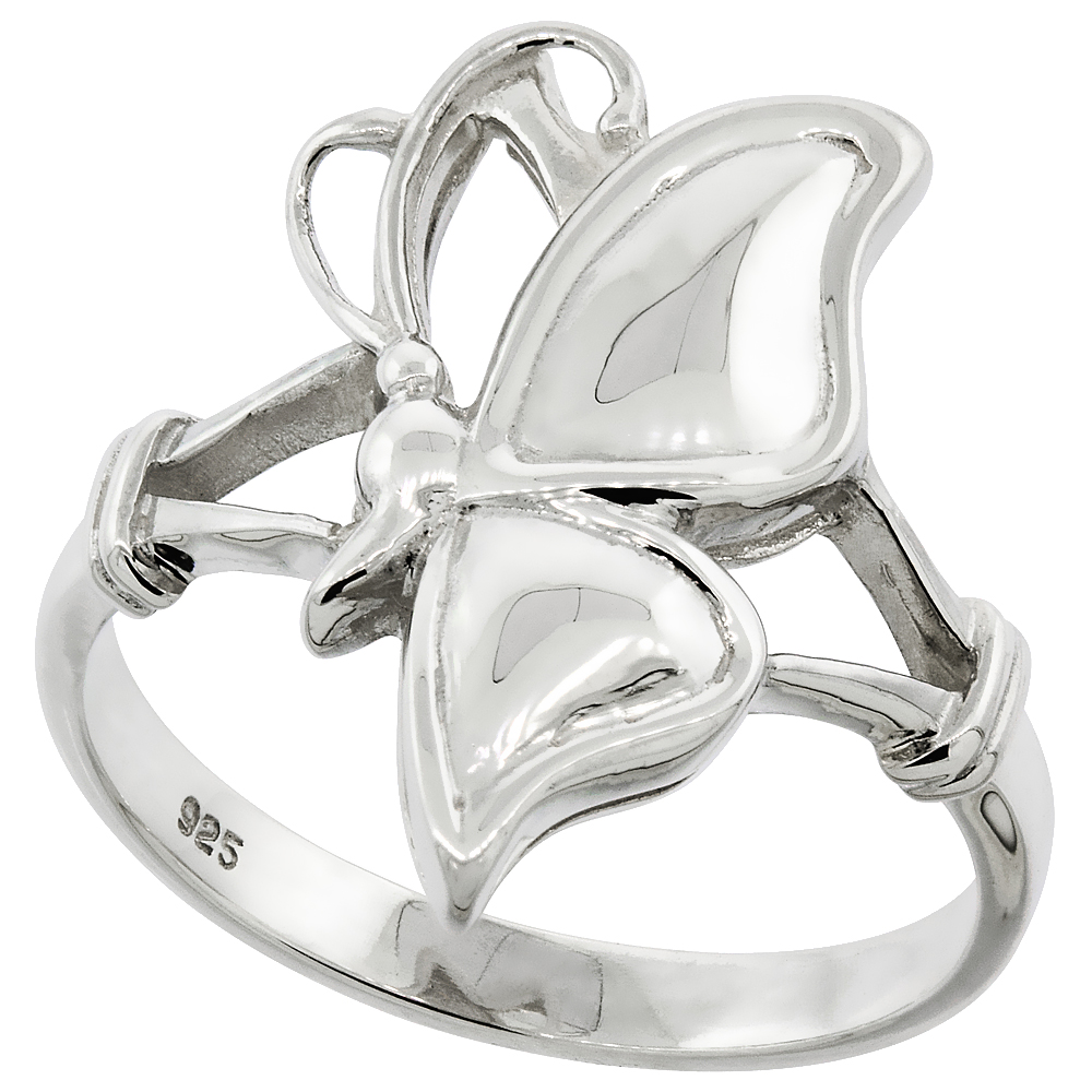 Sterling Silver Butterfly Ring for Women Flawless finish 3/4 inch wide sizes 6 to 10