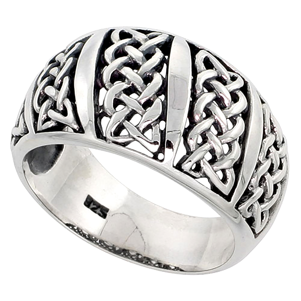 Sterling Silver Celtic Knot Dome Band Ring Flawless finish 1/2 inch wide, sizes 6 to 10