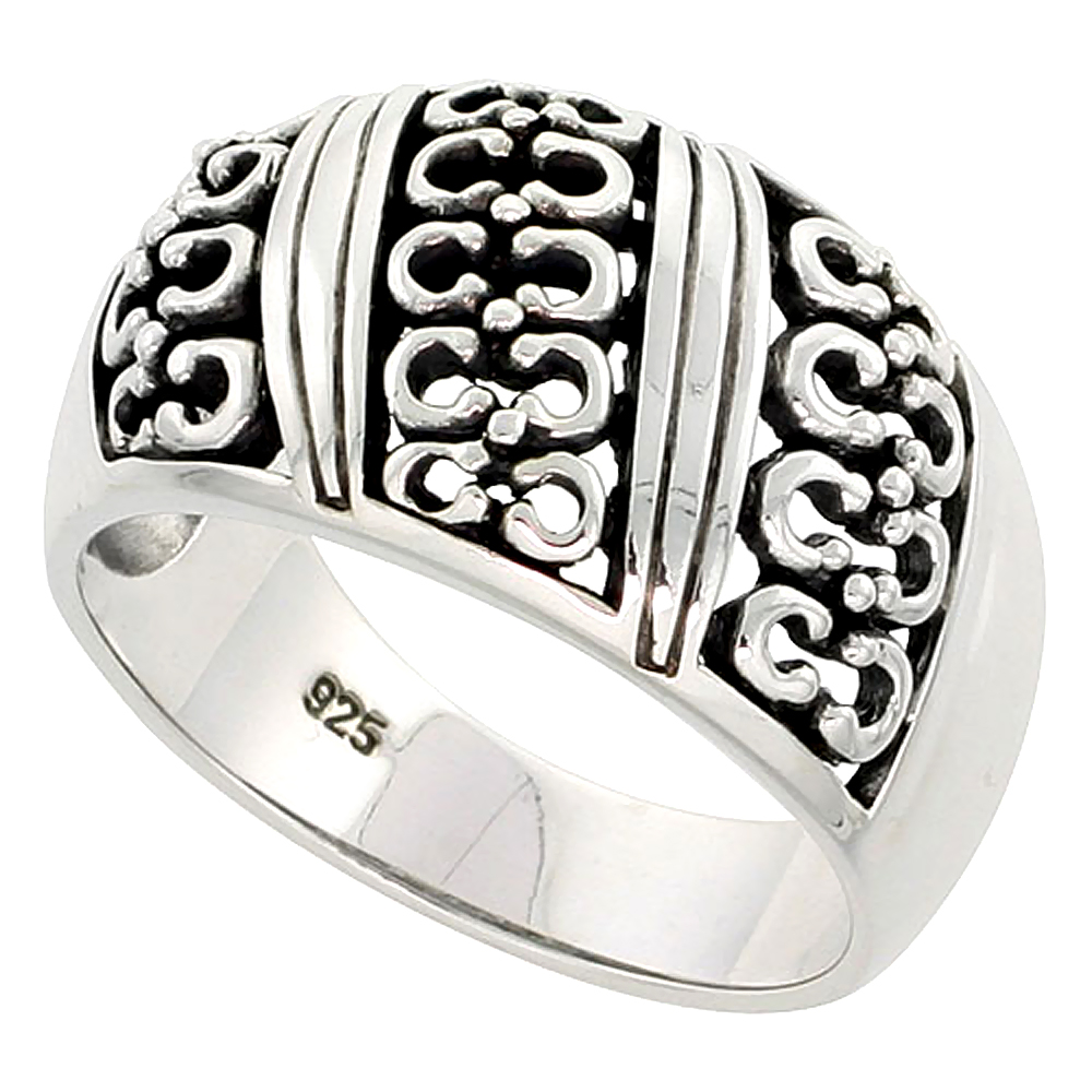 Sterling Silver Dome Cigar Band Horseshoe Ring for Women Flawless finish 1/2 inch wide sizes 6 to 10