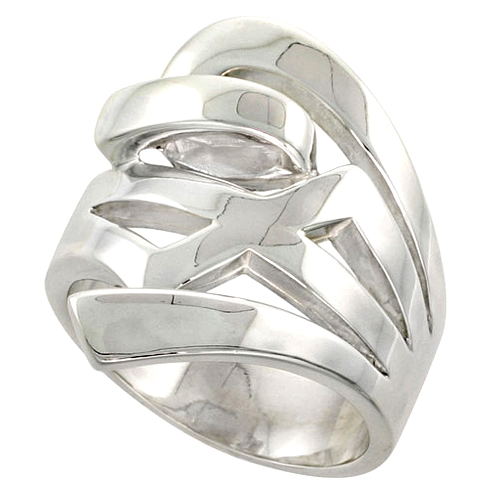 Sterling Silver Contemporary Ring for Women Flawless finish 1 inch wide sizes 6 to 10