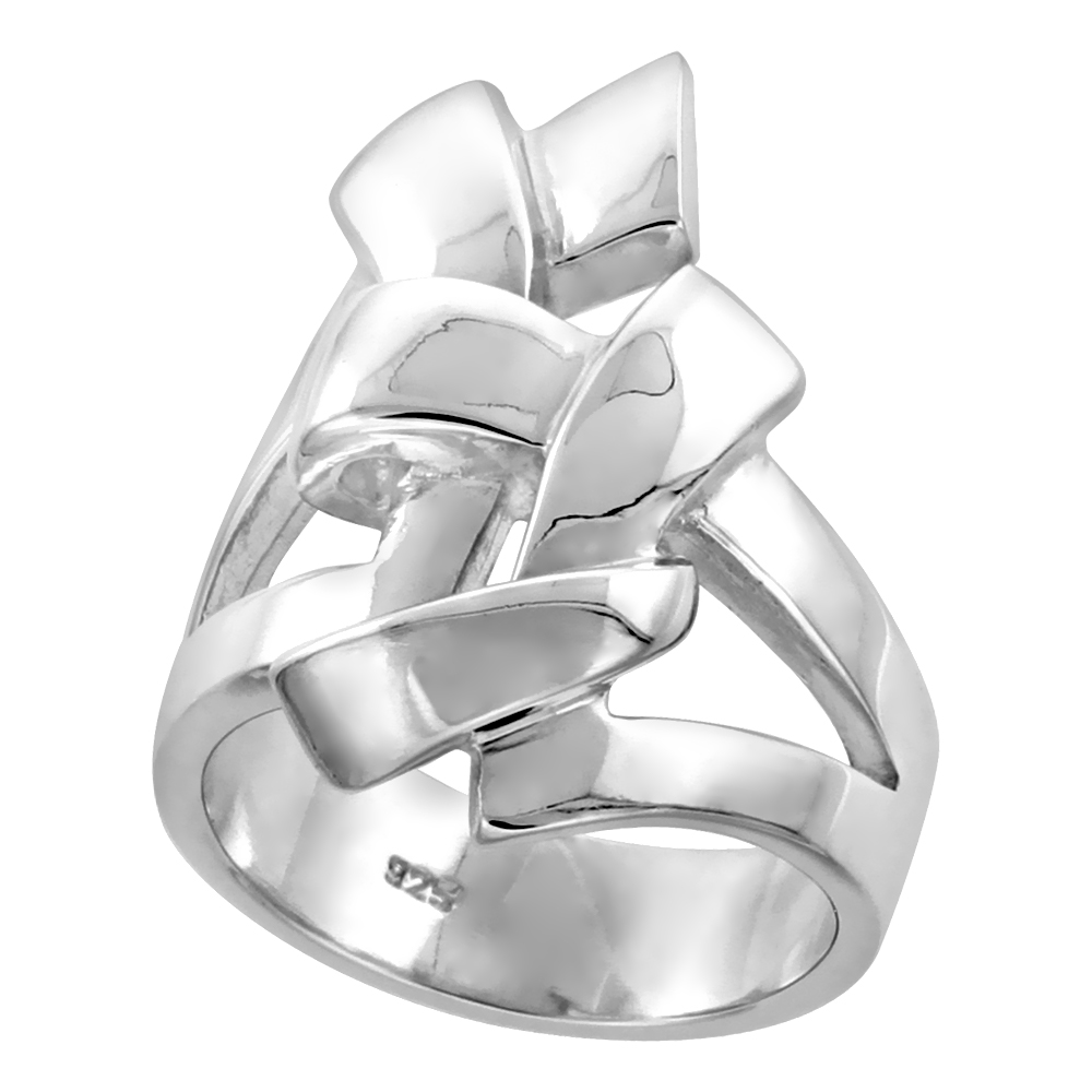 Sterling Silver Knot Ring for Women Flawless finish 1 1/16 inch wide sizes 6 to 10
