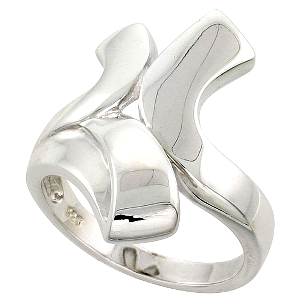 Sterling Silver Contemporary Ring for Women Flawless finish 1 inch wide sizes 6 to 10